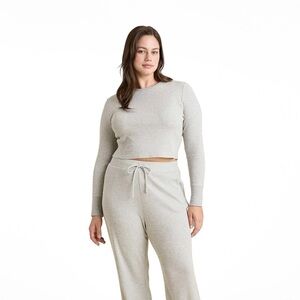 Nuuds Gray Micro Waffle Long Sleeve Crop Top Size‎ XXL